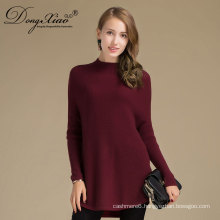 Long Sleeves Loose Cashmere Pure Wine Red Young Girls Knit Sweaters